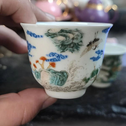 chinese jingdezhen porcelain enamel color tea cup ：crane