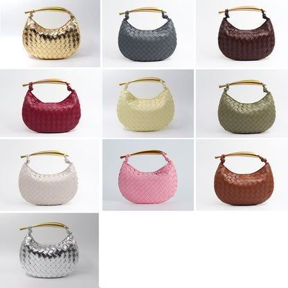 Woven Microfiber Leather Top Metal Handle Clutch Handbag Purse Tote Fashion Bag