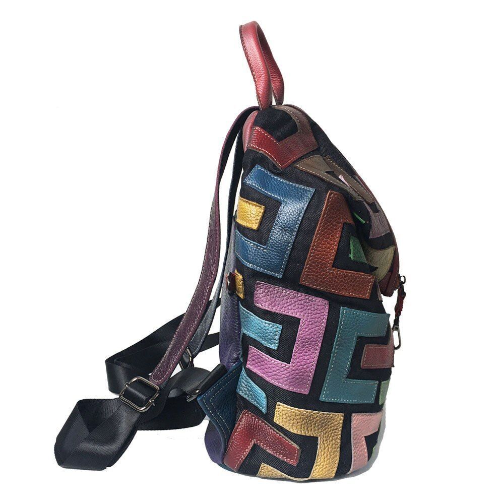 Genuine Leather Backpack Women Luxury School Bags 29*14*32CM Polyester Patchwork