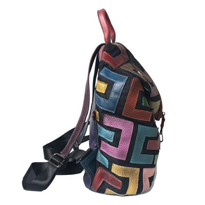Genuine Leather Backpack Women Luxury School Bags 29*14*32CM Polyester Patchwork