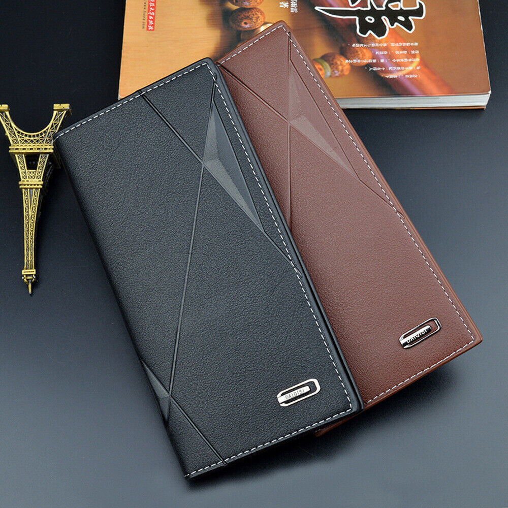 Men's Bifold Leather Wallet Long Zip Clutch Purse Credit Card Holder Handbag