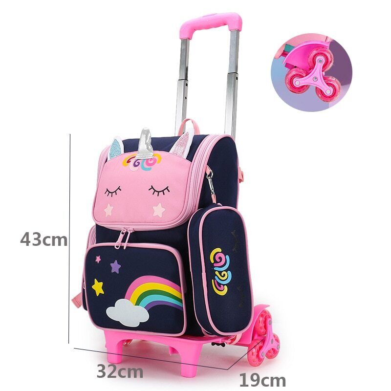 School Bags Backpack girls Trolley Bag Wheels Student Kids Backpack Bag