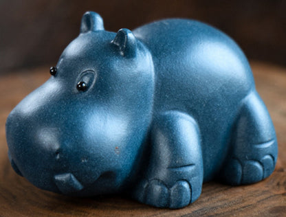 Chinese Yixing Purple Clay Figurine Tea pet Ornaments Hippo Statue Handmade