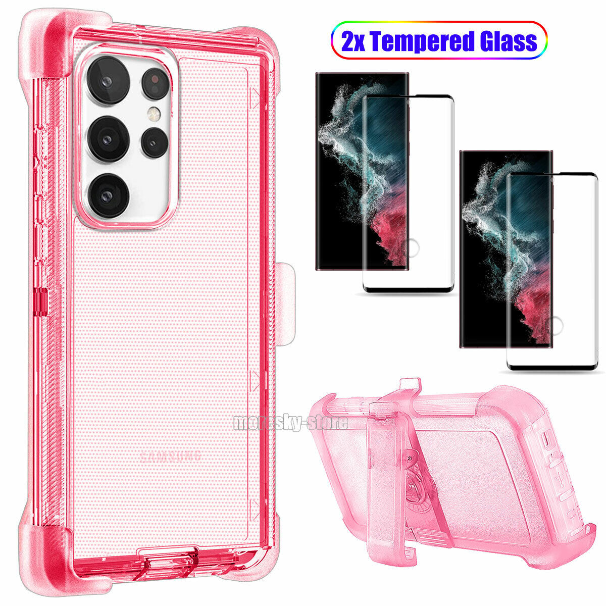 For Samsung Galaxy S22 S22+ S22 Ultra Clear Case w Clip Holster Belt Stand Cover - Thumbnail 4