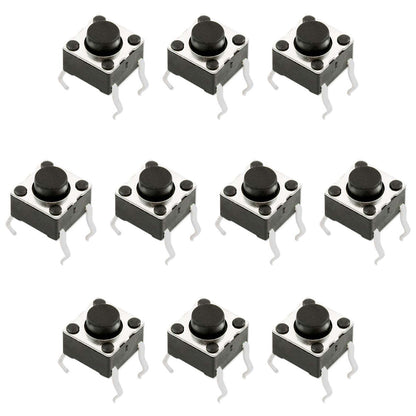 10 Pack 6mm Square Tactile Momentary Switch w\ 1.5mm high Round Black Button
