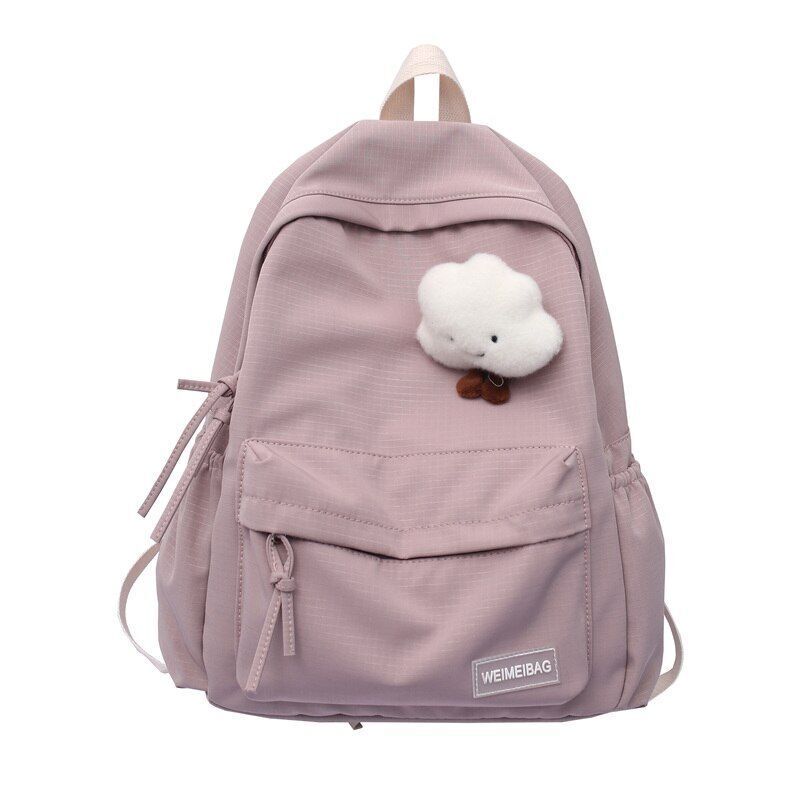 Waterproof Nylon School Backpack Large Solid Color Travel Bag College Schoolbag