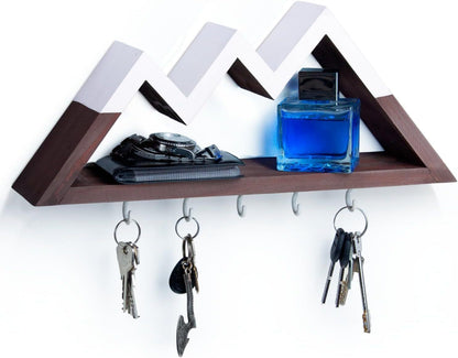 Wooden Wall Key Holder Organizer with Small Shelf Decorative Hooks Keychain