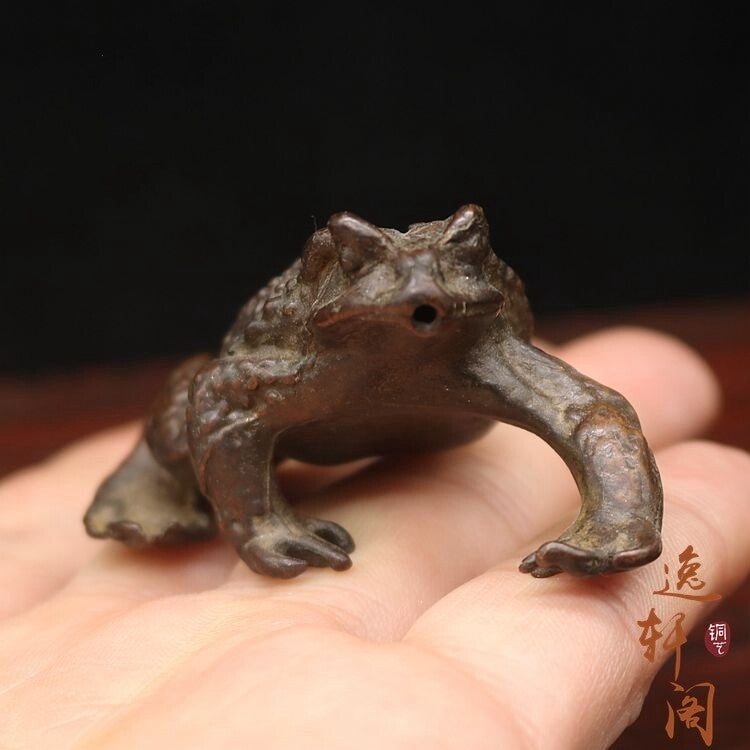Brass Frog Statue Garden River Home Ornament Small Wealthy Tea Pet Mascot Animal