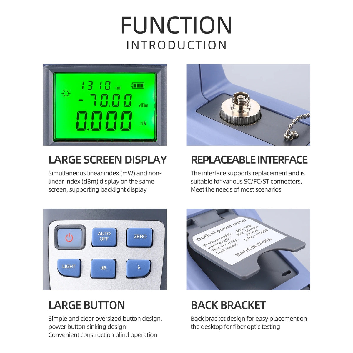 FTTH Fiber Optical Power Fiber Cable Tester range -70dBm~+10dBm SC +FC Connector