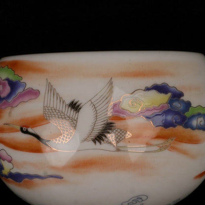 Old Chinese porcelain color Painted Crane Auspicious Cloud Pattern teacup