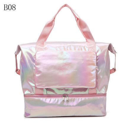 Pearlescent Folding Travel Shoulder Bag Waterproof Handbag Dry Wet Separation
