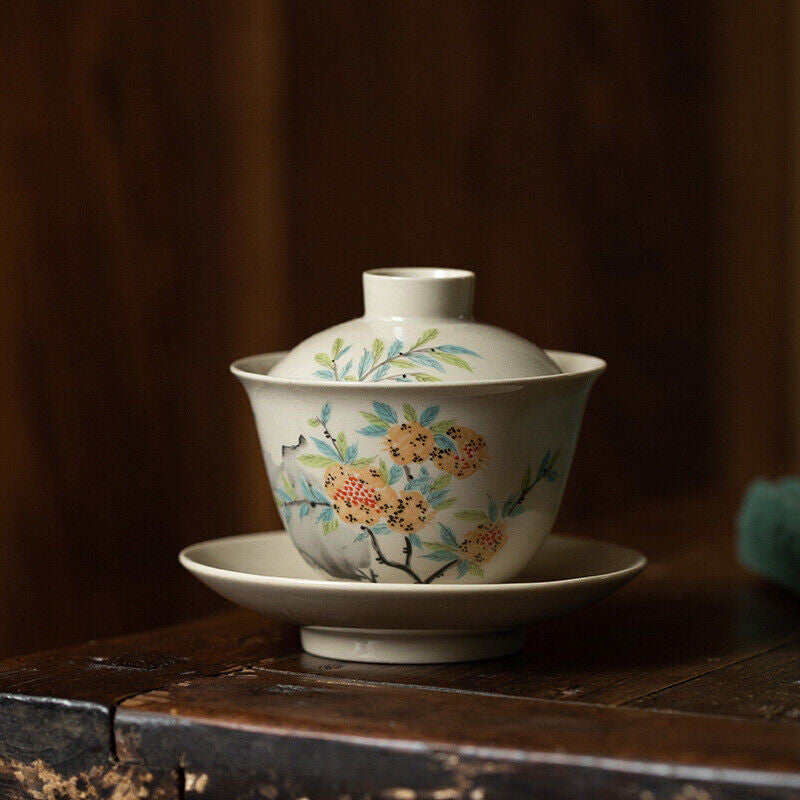 Retro Chinese Style Ceramic Covered Bowl Tea Cup Kung Fu Tea Set