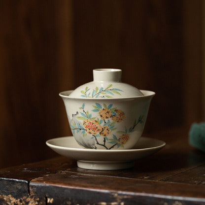 Retro Chinese Style Ceramic Covered Bowl Tea Cup Kung Fu Tea Set