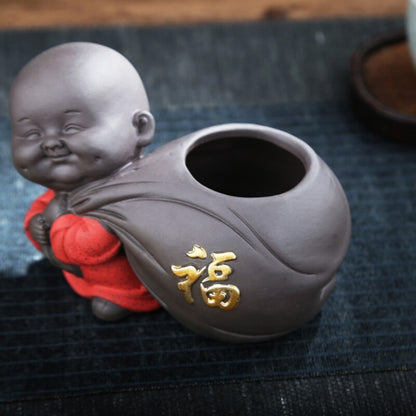 Small Tea Canister With Sealed Lid Yixing Zisha Purple Clay Buddha Statue Caddy