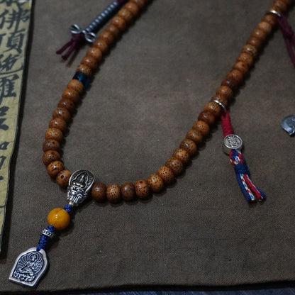 Star Moon Bodhi Seed Mala Bracelet 7x9mm Tibetan 4-Wrap Prayer Beads