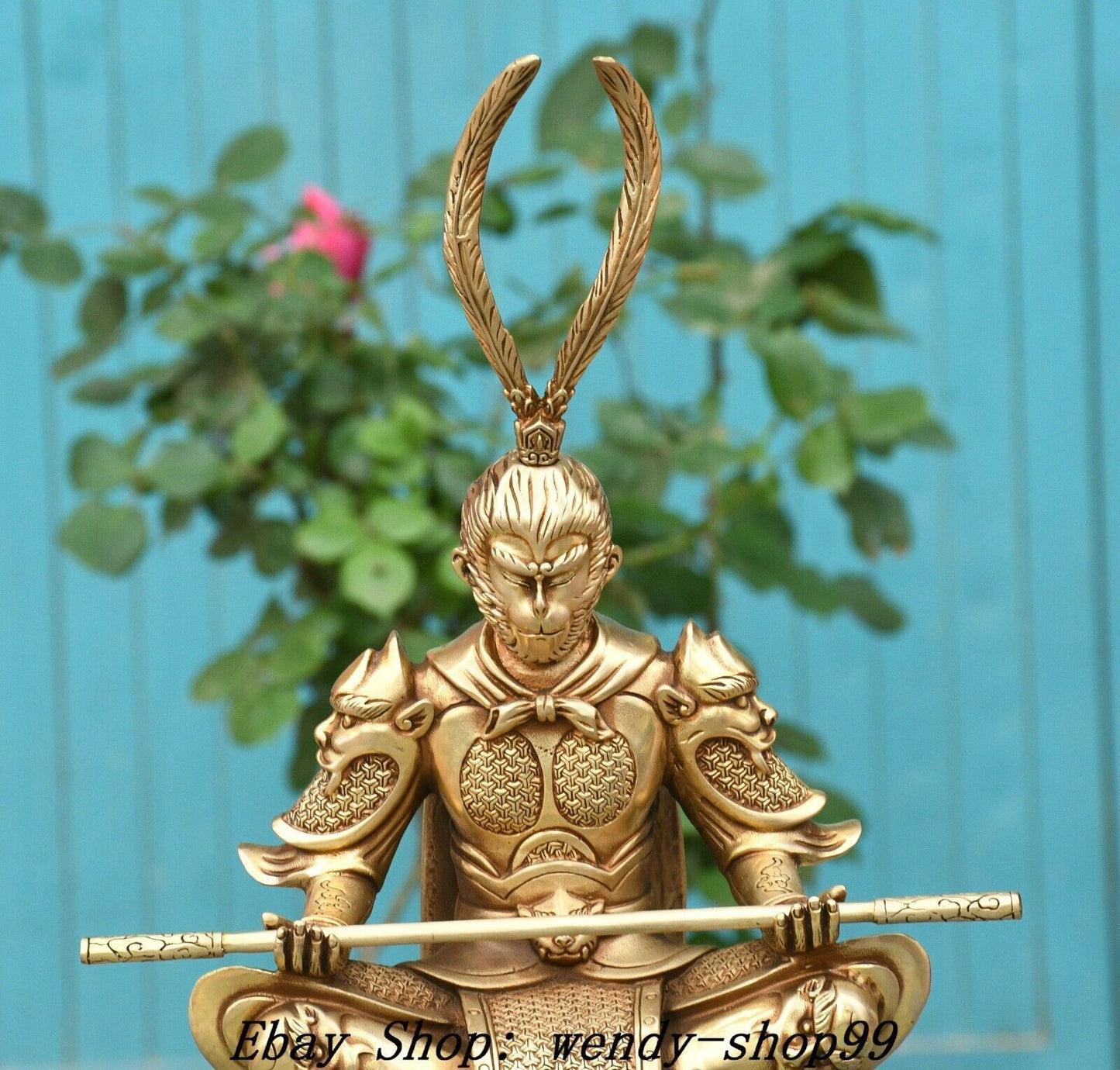 11.8" China Bronze Handsome Monkey King Sun Wukong Warring Winning Buddha Statue