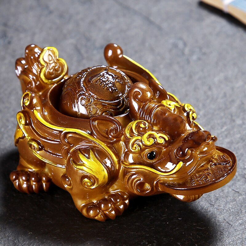 1pc Retro Golden Toad Statue Resin Color Changing Tea Pet Tea Figurine Ornament