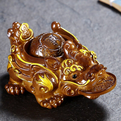 1pc Retro Golden Toad Statue Resin Color Changing Tea Pet Tea Figurine Ornament