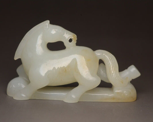 Top Chinese Natural Hetian Jade Carving Exquisite Horse Statue Figurines Artwork
