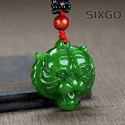 Natural Chinese Jade Green Hand Carved Tiger Head Pendant Boutique Jewelry