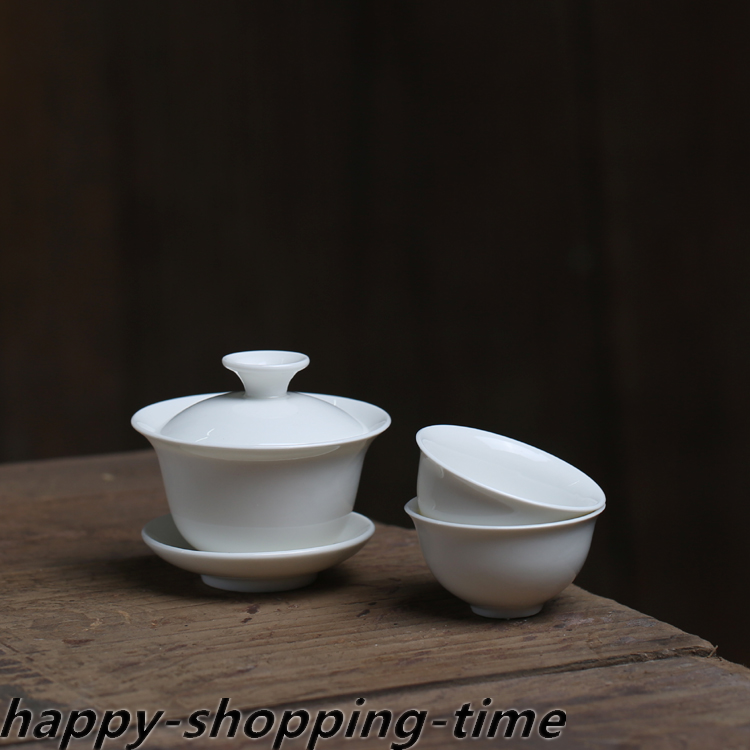 White Gaiwan Small Kungfu Tureen Porcelain Covered Bowl Cup Saucer Tea Plate New
