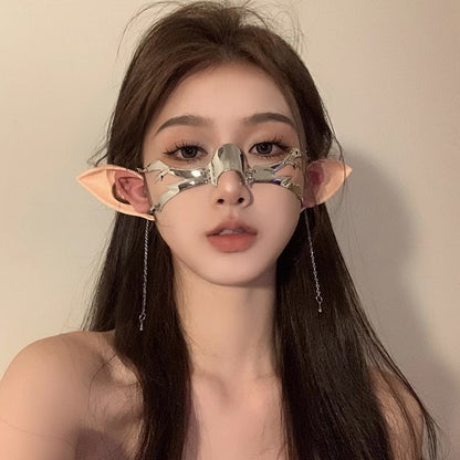 Cyberpunk Metallic Nose Ring Mask & Ear Set Adjustable