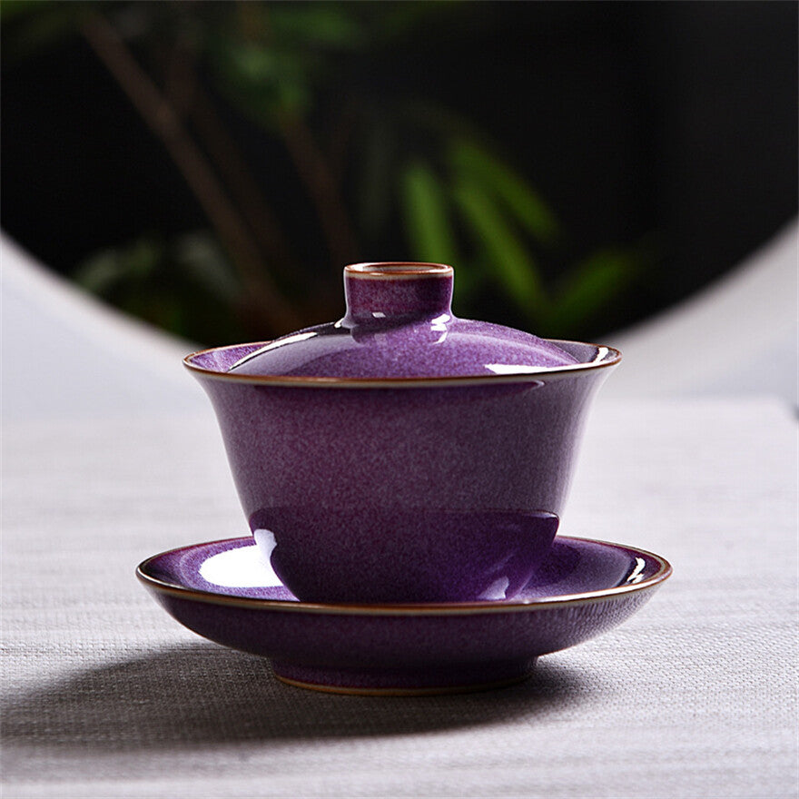 Ru Kiln Gaiwan Tea Cup Ice Crack Glaze Sky Blue Retro Sancai Kung Fu Tea Bowl