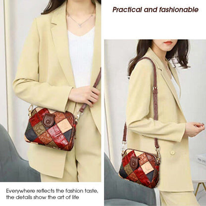 Genuine Leather Shell Bag Fashion Messenger Satchel Side Bags Patchwork Cotton