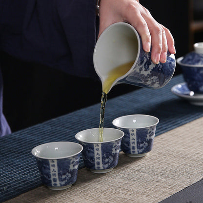 Blue-and-white Porcelain Tea Set Riverside Scene At Qingming Festival Gaiwan Cup