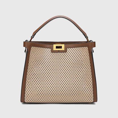 Trapezoid Perforated Real Leather Shoulder Bag Tote Handbag Purse Briefcase
