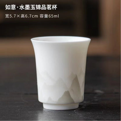 Sheep Fat Jade Single Cup Tea Cup Household White Porcelain Landscape Tea Cup