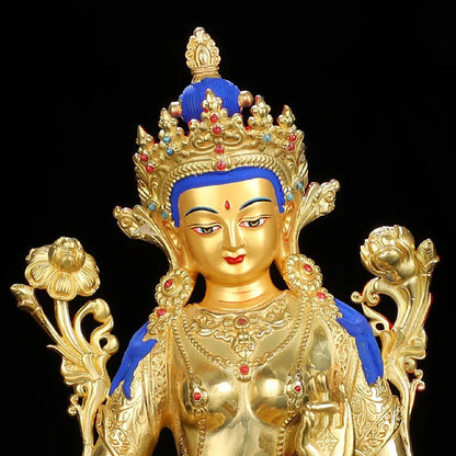 Brass Gilding Green Tara Buddha Statue Copper Nepal Guanyin Goddess Statue