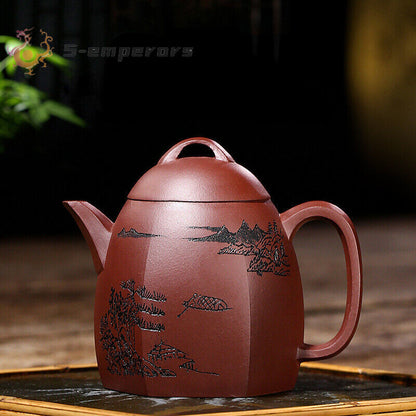 China Yixing Zisha Pottery Purple Clay Handmade 280cc Six Sides Landscape Teapot