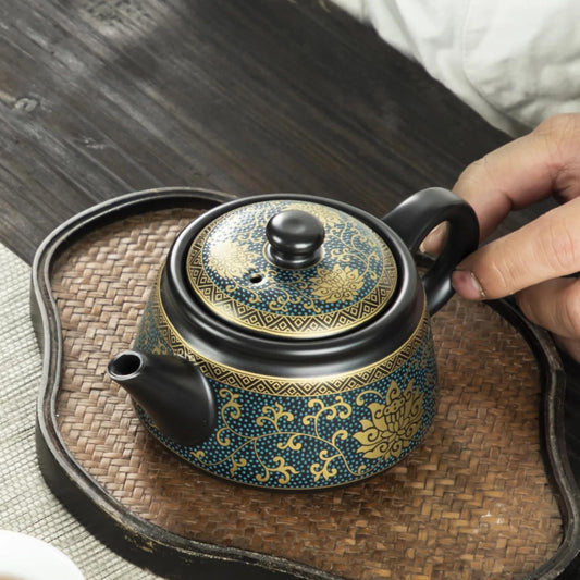 Ceramic Teapot Handmade Black Teapot 250ml 8.4oz Retro Kung Fu Tea Pot
