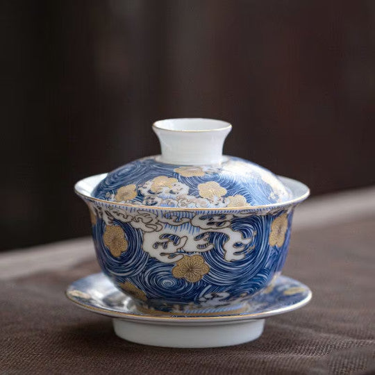 Ceramic Gaiwan Handpainted Tea Cup Tureen 150ml Blue And White Gaiwan Tea Pu'er