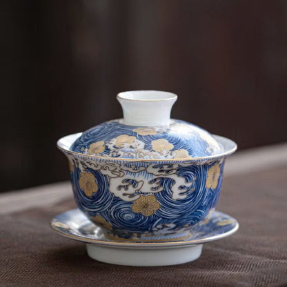 Ceramic Gaiwan Handpainted Tea Cup Tureen 150ml Blue And White Gaiwan Tea Pu'er