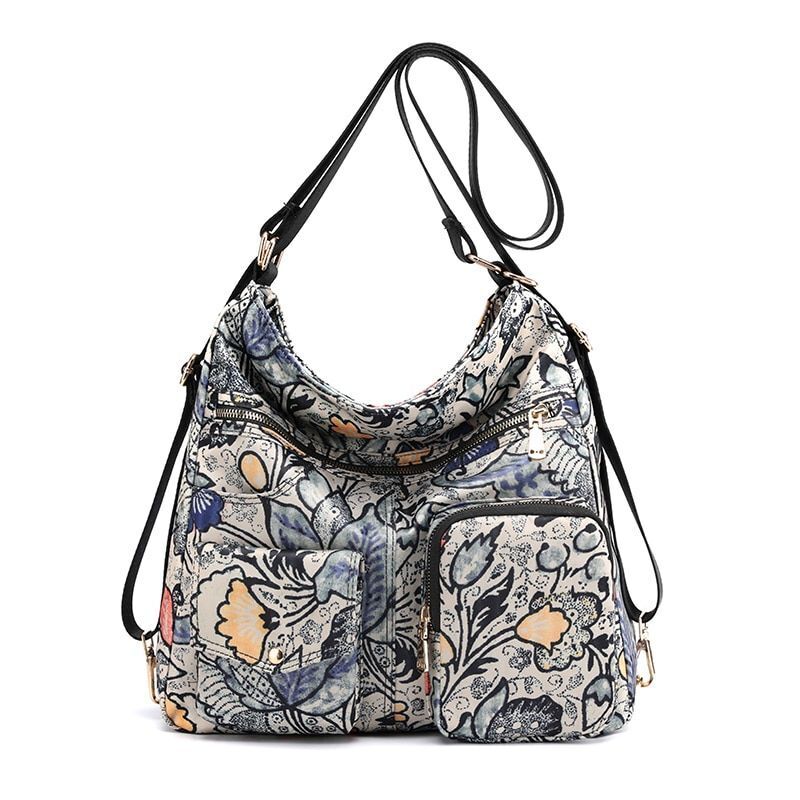 Woman Nylon Laptop Backpack Multifunctional Floral Zipper Soft Traveling Bag 1PC
