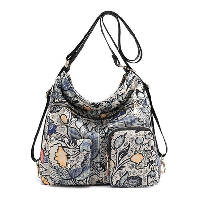 Woman Nylon Laptop Backpack Multifunctional Floral Zipper Soft Traveling Bag 1PC