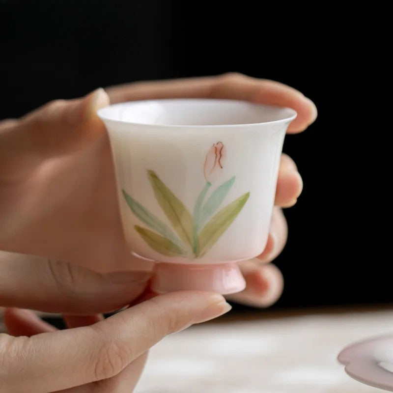 70ml Ceramic Handpainted Tulip High Footed Cup Tea-tasting Cup Master Cup