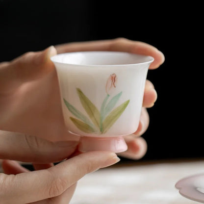 70ml Ceramic Handpainted Tulip High Footed Cup Tea-tasting Cup Master Cup