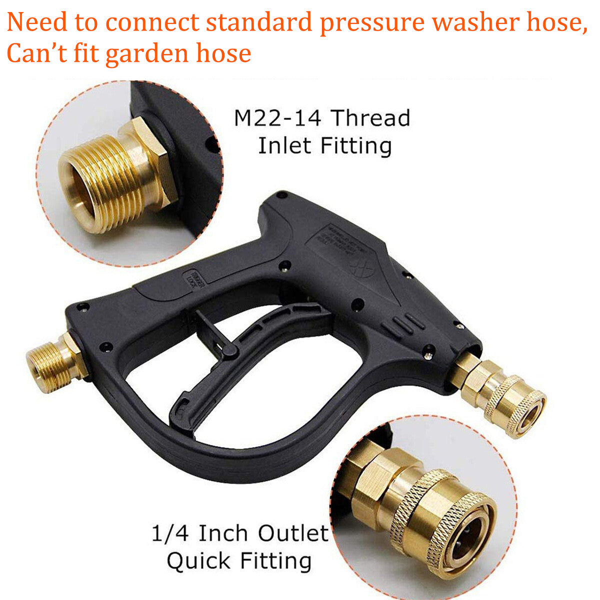 1/4" High Pressure Washer Gun 4000 PSI Car Wash Foam Spray Short Wand w/5 Nozzle