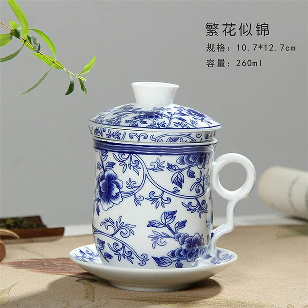260ml Chinese Porcelain Tea Cup Set Saucer Lid Infuser Ceramic Teacup Tea Filter