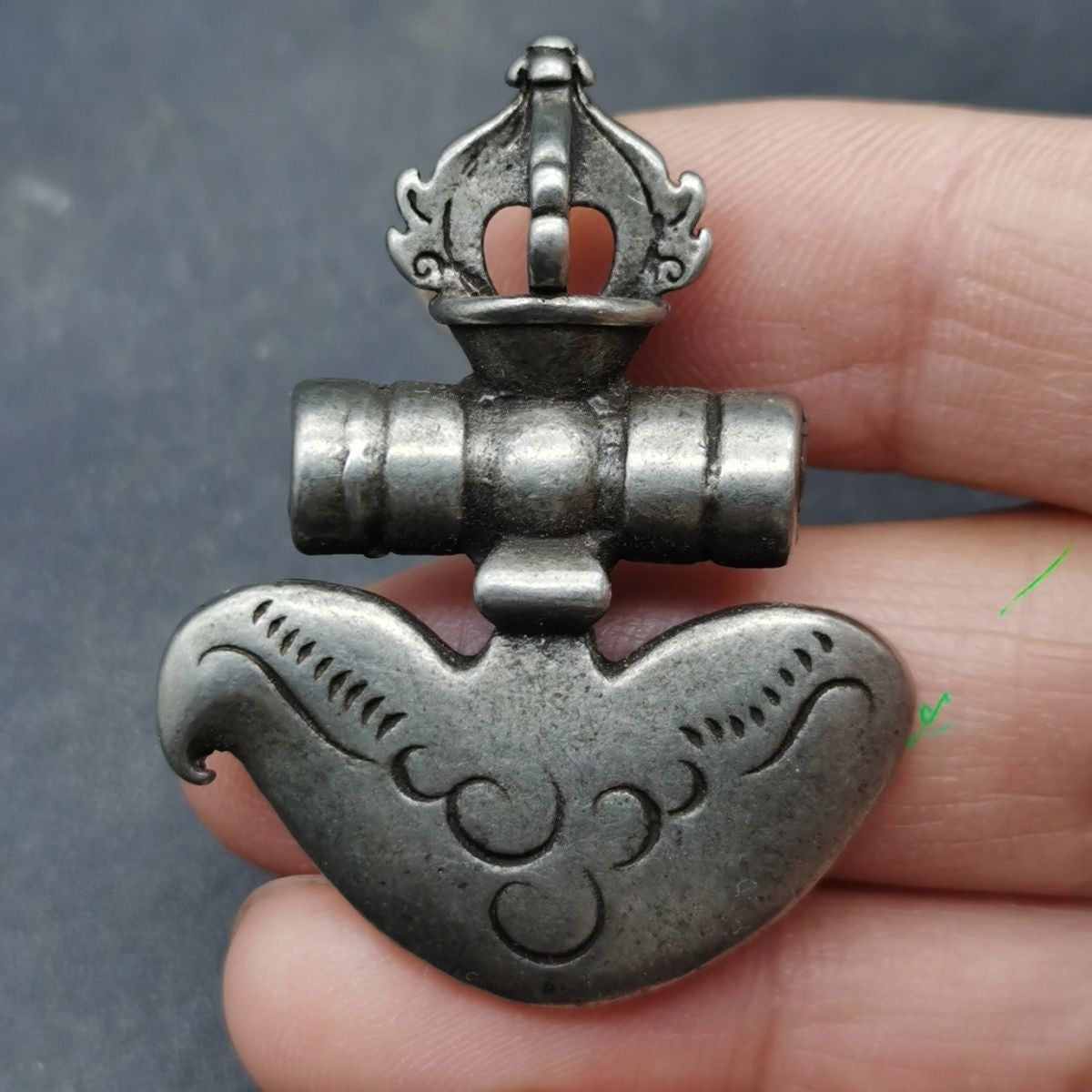 Vintage Tibetan Brass Vajra Axe Pendant Antique Buddhist Collectible