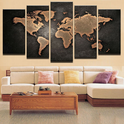World Map Painting 5 Panel Canvas Print Wall Art Poster Home Decor