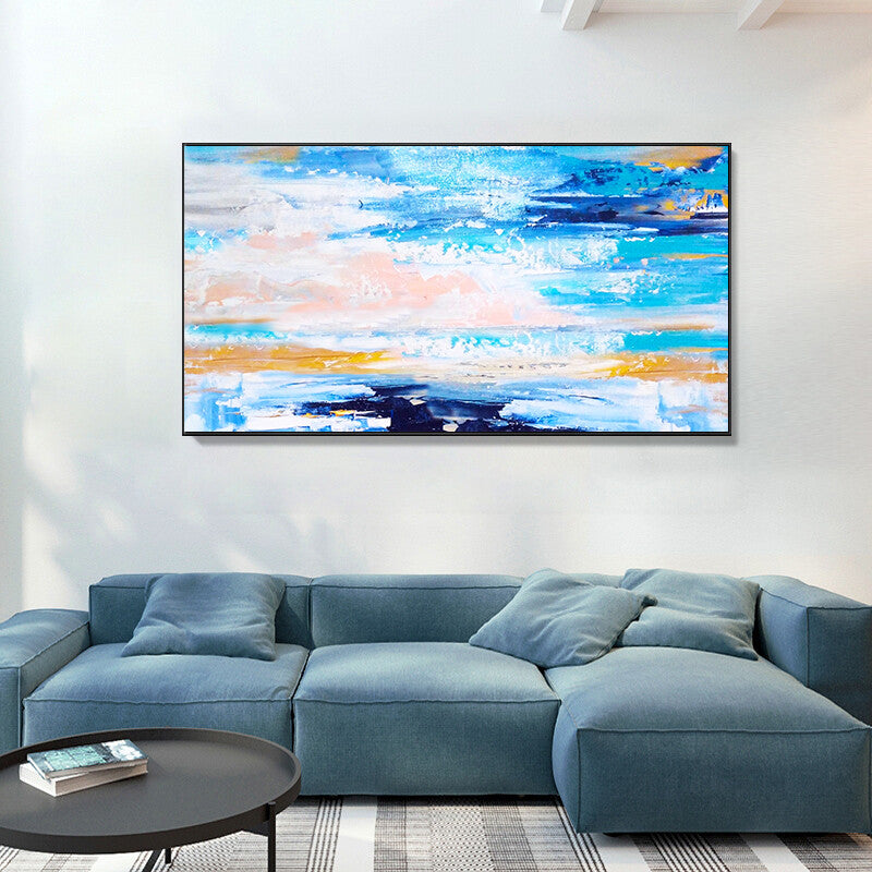 Modern Minimalist Living Room Porch Vertical Sea Sky Hand-painted Oil Painting