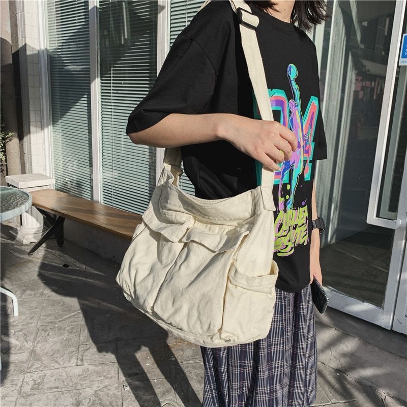 Women's School Messenger Bags Shoulder Handbag Solid Large Capacity Casual Bags