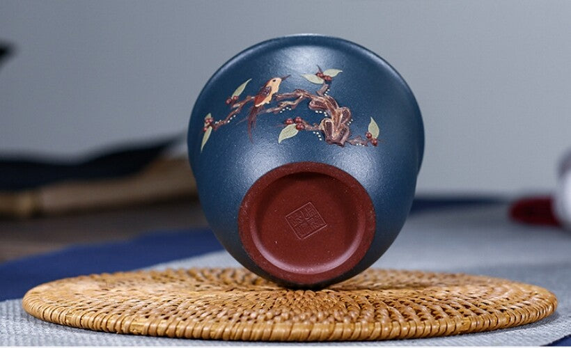 Master Cup Handmade Real Yixing Zisha Purple Clay Tea Cup Bird Relief Marked New