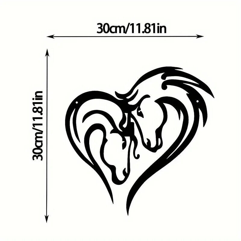 1pc Silhouette Double Horse Head Metal Wall Art, Heart Metal Wall Decoration