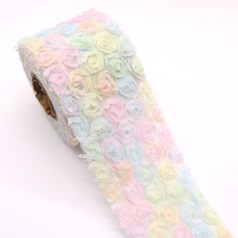 Party Decoration 5Yards DIY Rose Lace Fabric 3D Chiffon Flower Embroidered Decor