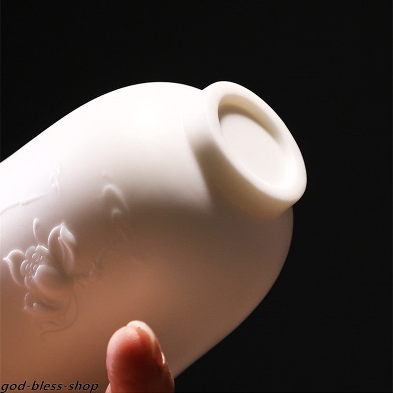 150ml Chinese Jade Porcelain Tea Cup Handmade Carved Flower Relief Personal